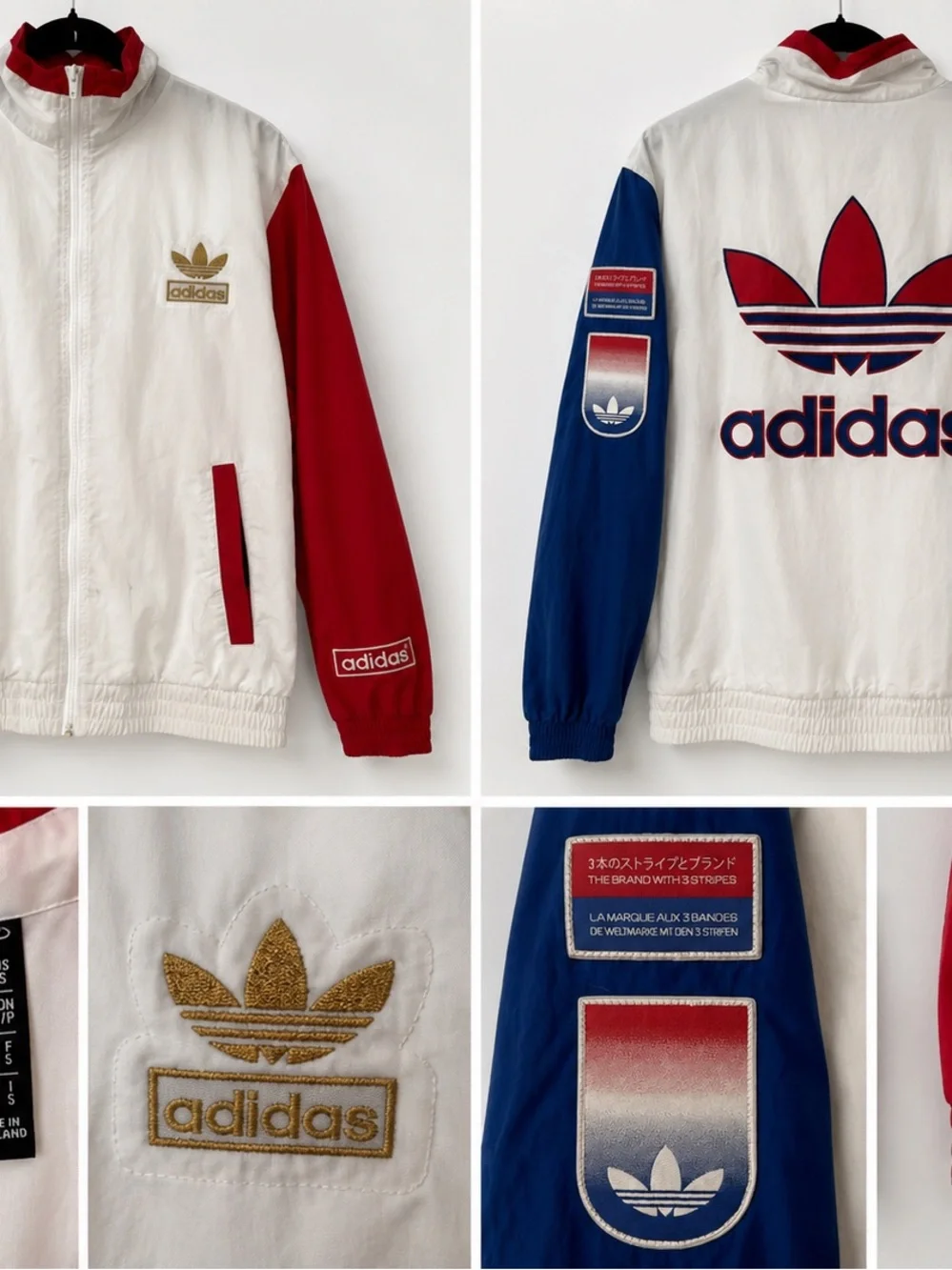 adidas White Puffer Jacket with Red & Blue Sleeves